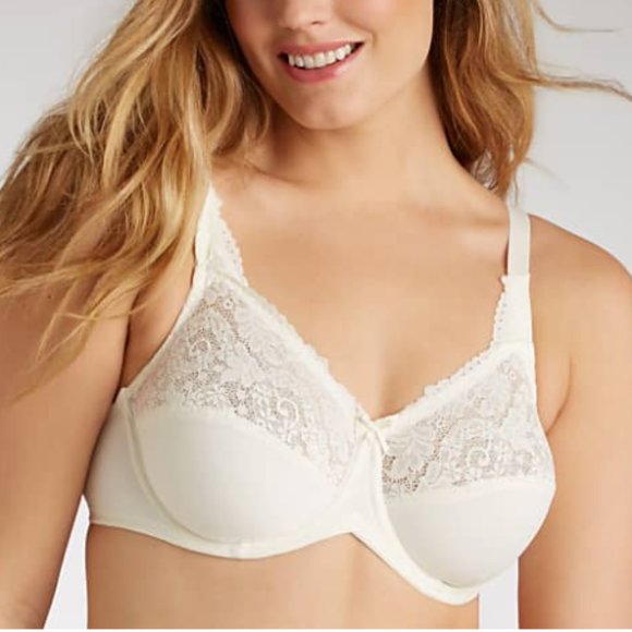 Lilyette  42D Minimizer Bra Comfort Lace Unlined Underwired Pearl Creamy White - Picture 1 of 9